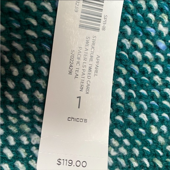 Chico’s Pacific Teal Structured Tweed Fringe Cardigan Jacket NWT Size 1 - Picture 13 of 16